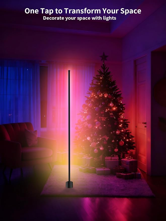 Tyute Corner Floor Lamp, RGBICW LED Corner Lamp with 16 Million DIY Colors, Music Sync, 68+ Scenes, Smart App & Remote Control, Ambience Lighting for Bedroom Living Room Gaming Room
