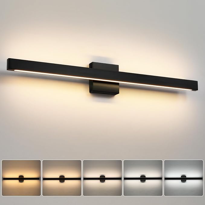 Modern Bathroom Vanity Light Black Bathroom Light Fixture Over Mirror 32 Inch 26W Dimmable 5CCT LED Vanity Light Bar for Bathroom Mirror Cabinets Bedroom