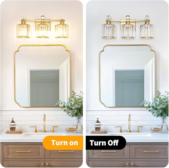 Modern Crystal Bathroom Vanity Light, Gold Bathroom Lighting Fixture, Crystal Brass Vanity Light Fixture Over Mirror, Bath Wall Mounted Lighting for Bedroom, Living Room