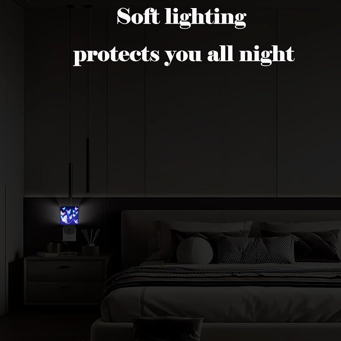 Glowing Purple Butterflies Night Light,Plug Into Wall Decor for Stairway,Hallway,Kitchen,Dusk to Dawn Sensor Nightlights for Boys/Girls/Women/Men Room Gifts