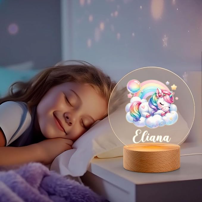 Personalized Rainbow Unicorn Night Light for Kids, Custom Name LED Light 17 Patterns Option Nursery Decoration