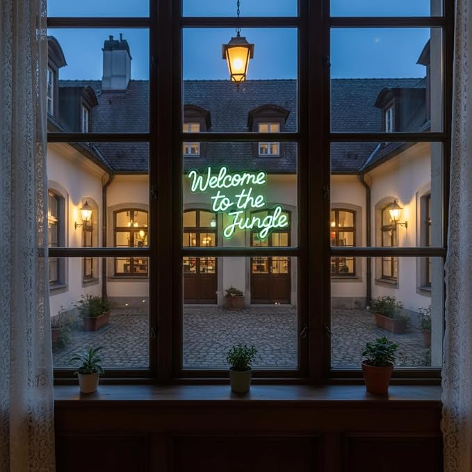 Welcome to the Jungle Neon Sign Green Jungle Decor Dimmable Rainforest Sign | LED Jungle Letter Lights for Rainforest Party,Classroom,Nursery,Home Entryway,Room,Garden Front Porch Decoration, USB Powered