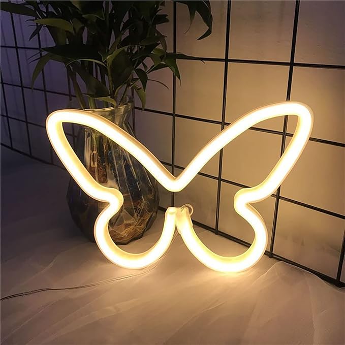 Butterfly Neon Signs for Wall Office Dorm Wedding Birthday Party Room Decor,Neon Butterfly Led Signs Butterfly Decorations for Teen Girls,USB or 3-AA Battery Powered,2Pack(Warm White)