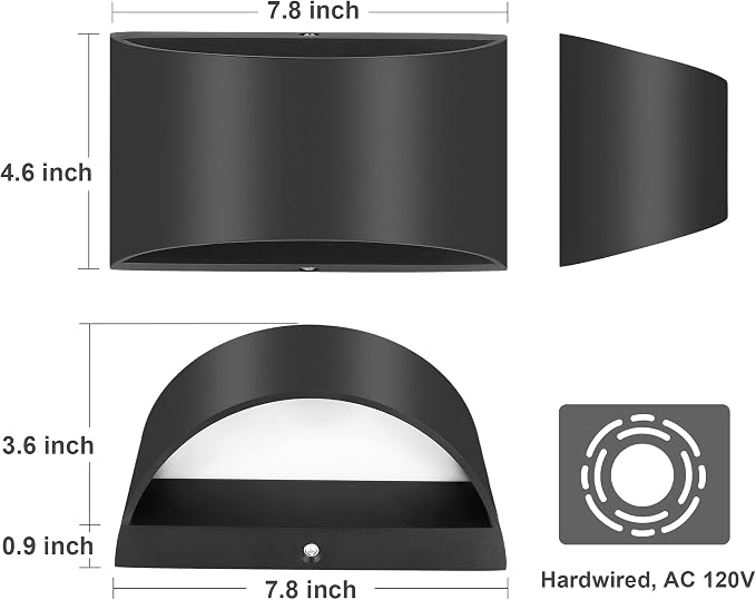 TRLIFE Modern Wall Sconces, 3000K/4000K/6000K Selectable and Dimmable LED Wall Sconce 12W Aluminum Wall Mounted Light Hardwired Wall Sconces for Bedroom Bedside Living Room Hallway(Black, 1 Pack)