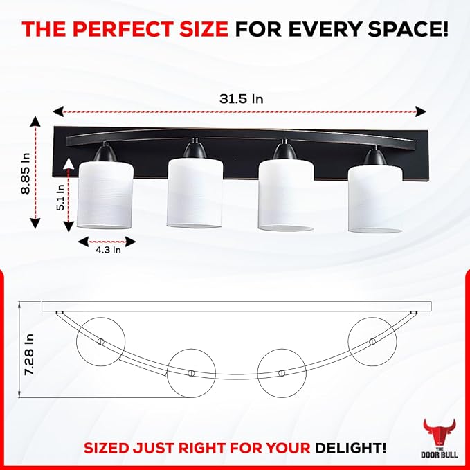 4-Light Bathroom Vanity Light Fixture – Oil Rubbed Bronze | Modern Frosted glass shades with E26 socket. Matte Wall sconce lighting perfect over mirror, kitchen, hallway, or entryway