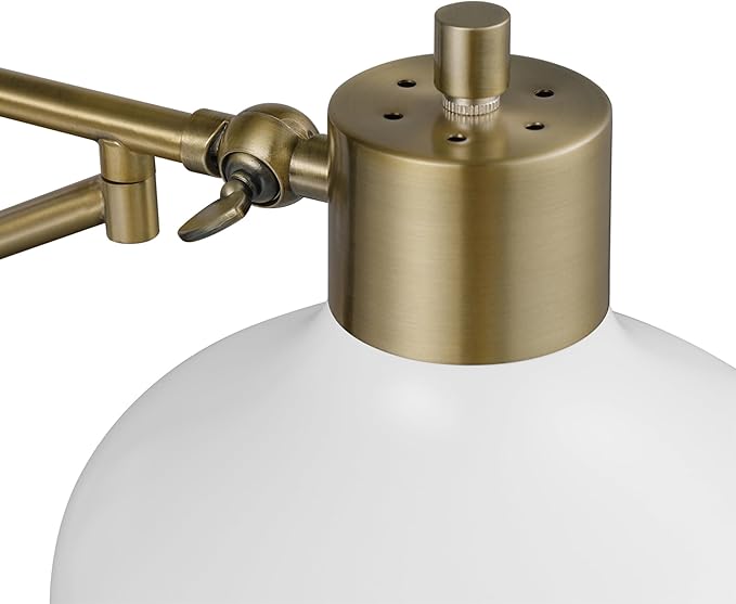 GLOBE Electric 51344 1-Light Plug-in or Hardwire Swing Arm Wall Sconce, White, Brass Accents, White-Cloth Cord, Mounted Bedside Lamp, Kitchen Sconces Wall-Lighting, Bulb Not Included (Pack of 2)