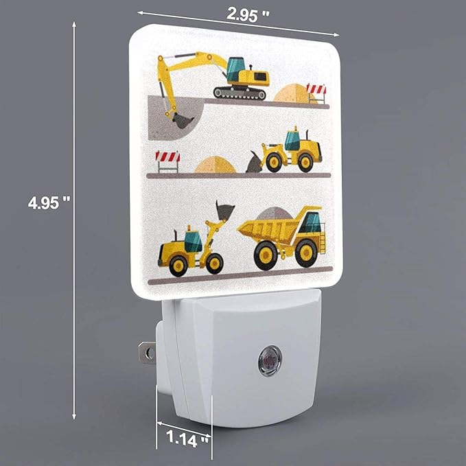 Aieefun Set of 2 Led Night Lights, Boy's Favorite Toy Cartoon Machinery Excavator Truck Auto Dusk-to-Dawn Sensor Night Lamp Plug-in Home Decorative for Adult