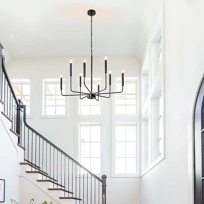 Black Chandelier, 8-Light Farmhouse Chandeliers for Dining Room Lighting Fixtures Hanging, Industrial Modern Farmhouse Chandelier for Bedroom, Foyer, Kitchen, Kitchen, Living Room, Entryway