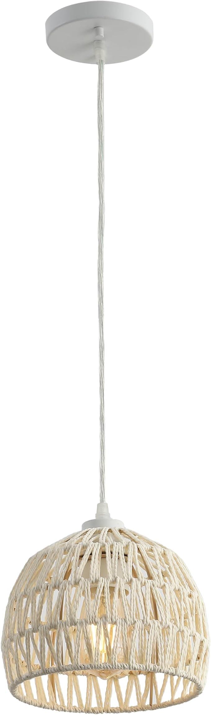 JONATHAN Y Campana 1-Light Pendant Dome Ceiling Lamp, 8.25", Cream | Modern Coastal Farmhouse Decor, Adjustable Height, Woven Rope Metal Frame, LED Bulb Included, UL Listed