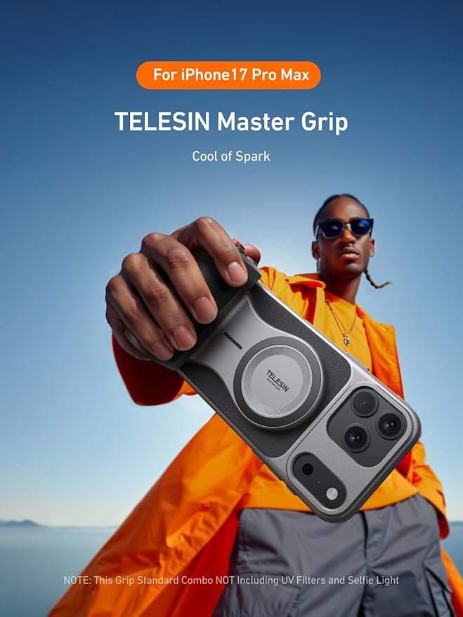 【for iPhone 17 Pro Max Only】 TELESIN Magnetic Master Grip Kit, Phone Camera Grip Kit Built-in 3200mAh Battery - Wireless Charging - Graphene Case for iPhone Cooling - DSLR Style Grip Handle Holder