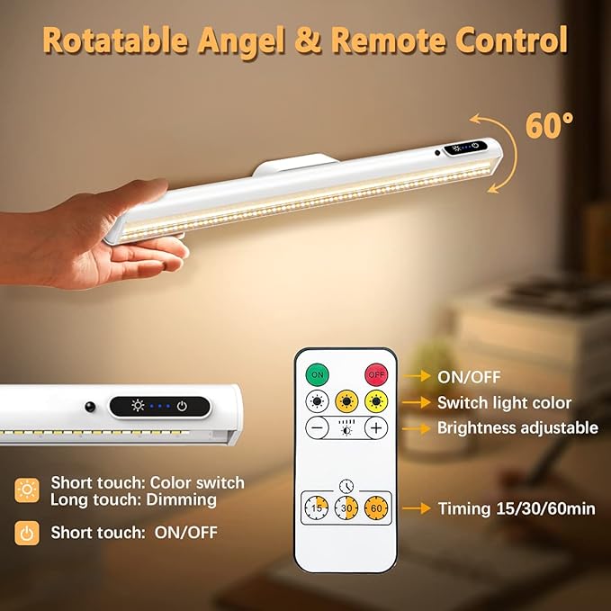 Rechargeable Magnetic LED Light Bar, 4000mAh Wireless Closet Light | Under Cabinet Lighting, Battery Powered Operated Wall Strip Light, Dimmable Lamp for Mirror Closet Picture Kitchen White