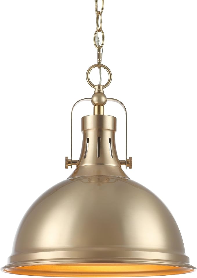 Kira Home Belle 14" Modern Industrial Pendant Light for Kitchen Island | Classic Dome Metal Shade, Retro Mid-century Profile Design, Premium Cool Brass Finish Ceiling Hanging Fixture