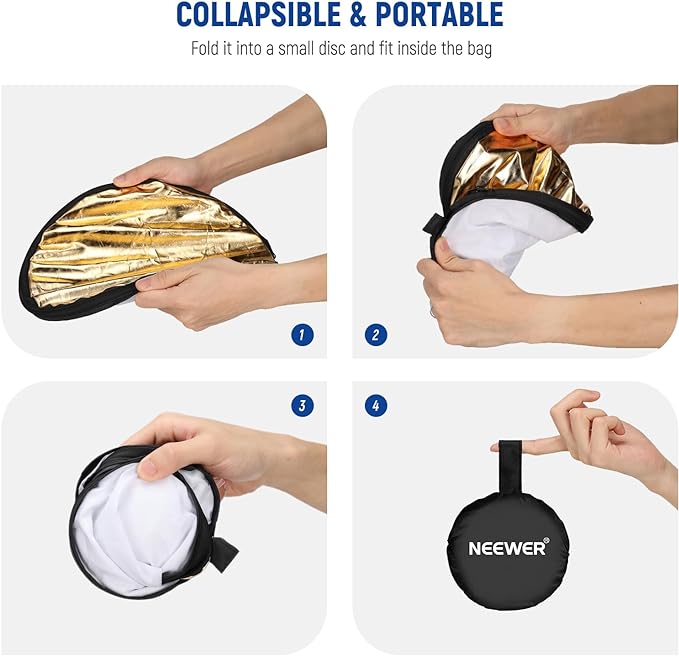 NEEWER 12"/30cm Light Reflector Light Diffuser 5 in 1 Collapsible Multi Disc with Bag - Translucent, Silver, Gold, White, and Black for Photography