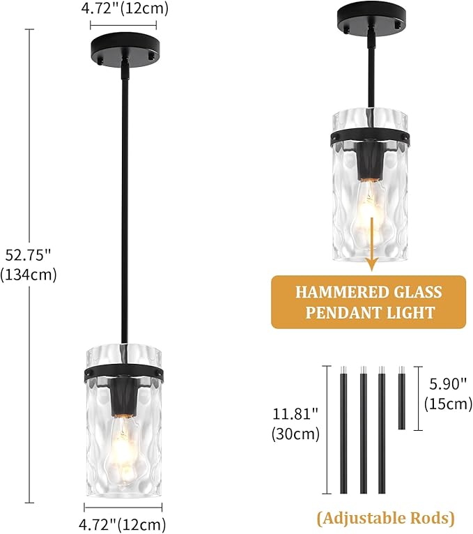 2 Pack Modern Pendant Lights Kitchen Island Black Pendant Lighting Over Island, Hand-Blown Glass Kitchen Hanging Pendant Lights Mini Chandelier for Dining Room Bedroom Hallway Bathroom Foyer Lighting