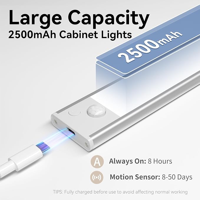 12 inch Under Cabinet Lighting 2500 mAh Closet Lights 3 Color Temps | Magnetic Motion Activated, Rechargeable Closet Lights Battery Operated Wireless Dimmable Under Counter Lights, 4 Pack