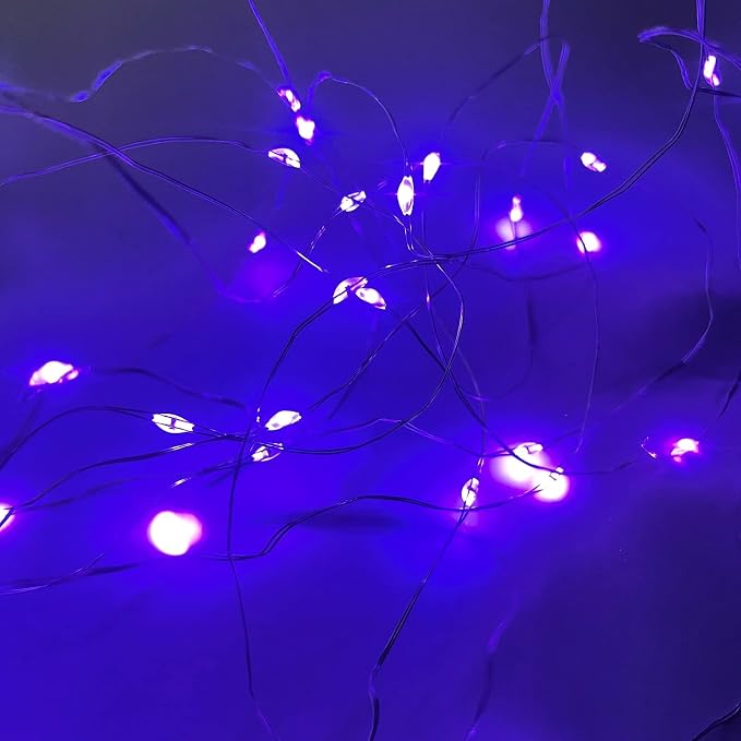4 Pack Fairy Lights Battery Operated Halloween String Lights Timer Purple | Each 16FT 50 LED, Flexiable Cuttable Waterproof Wire, Fairy String Light Indoor Outdoor for Halloween Haunted Party DIY Decor