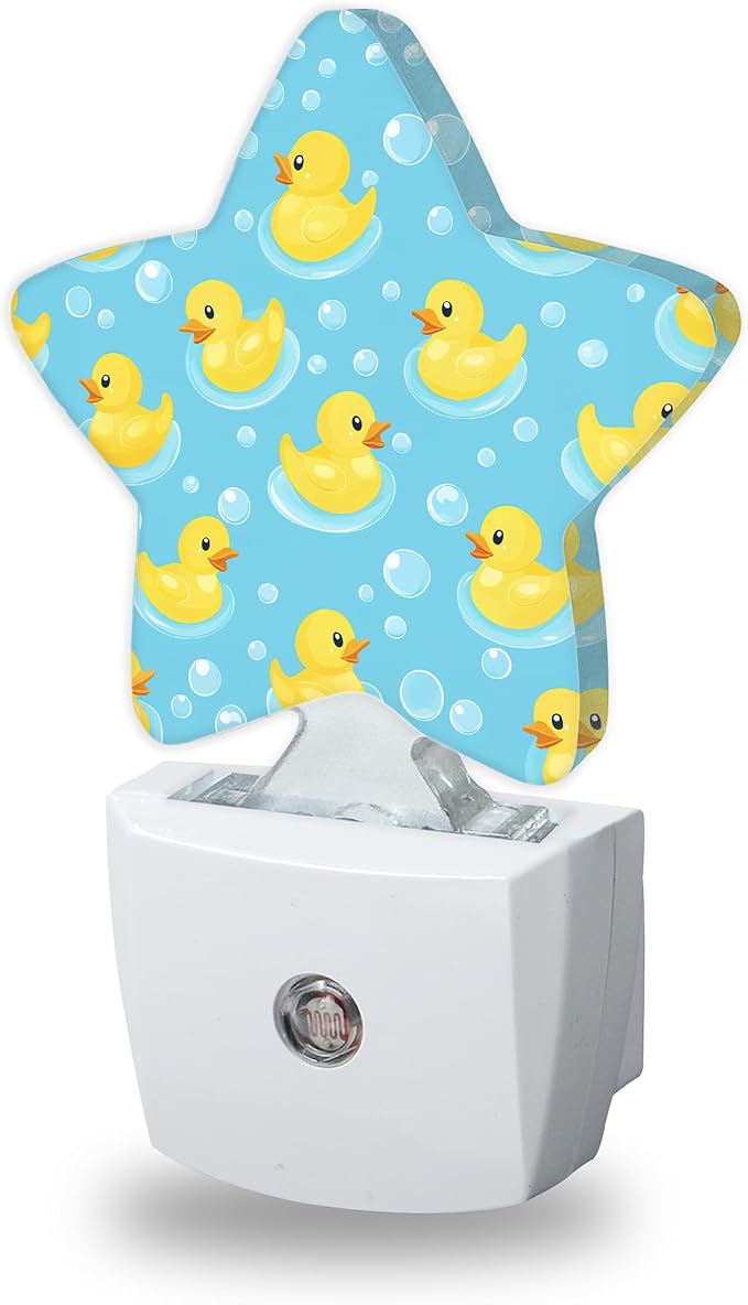 Cute Rubber Ducks Decorative Nightlight Plug in Wall,Bubbles Star Shaped Night Light with Built in Sensor for Home Decor,Kitchen Hallway Stairs Desk Lamp