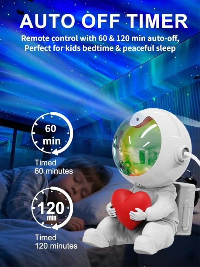 Aurora Galaxy Projector Night Light — Astronaut Space Lamp with Timer & Remote Control, 360° Rotating Star Ceiling Projector, Aesthetic Kids' Room Decor, Ideal Gift for Christmas & Birthdays
