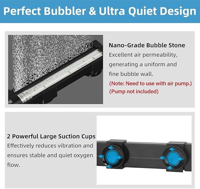 Submersible Aquarium Light 22Inch Fish Tank Light Bubbler Wall with Air Bubble Hole IP68 Waterproof Color Changing Led Light for Freshwater and Saltwater Aquariums Fish Tanks