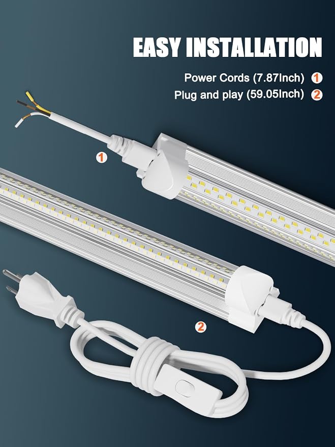 Industrial-grade Ultra-Bright 100W 8FT Led Shop Lights 15000LM 6Pack | 8' 100-277V 5000K Daylight Linkable 8 Foot led shop lights 8ft for Garage Shop Workshop Warehouse Barn Lighting with 5FT Plug