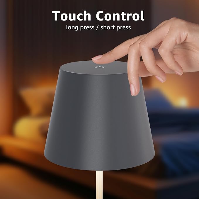 uuffoo 2 Pack Cordless Table Lamp Rechargeable 5000mAH Battery Operated Lights Touch Control LED Portable Desk Lamps 3 Color Dimming for Outdoor Coffee Bedroom Kitchen (Gray)