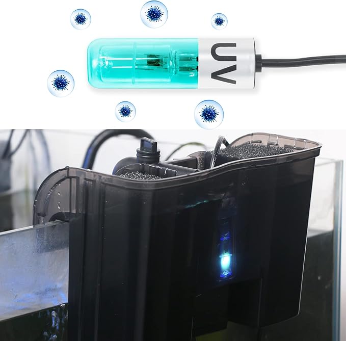 Aquarium Lamp 3W Mini Fish Tank Clean Green Light Submersible Use in Filter Area for 10-45 Gallon Fish Tank Pond Cloudy Water Clean and Clear