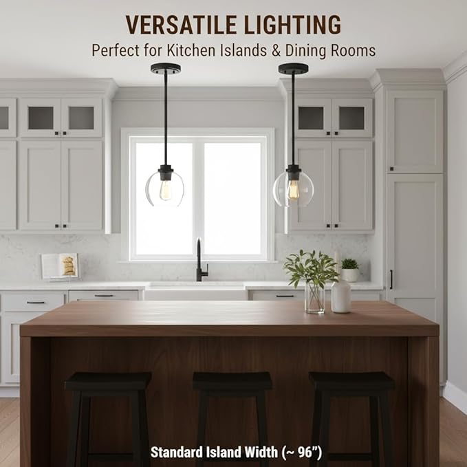 Pendant Light Fixtures,7 Inch Globe Black Pendant Lights Kitchen Island with Clear Glass, Modern Hanging Lights for Kitchen Island, Dining Room, Bedroom, Hallway, Farmhouse,1 Pack