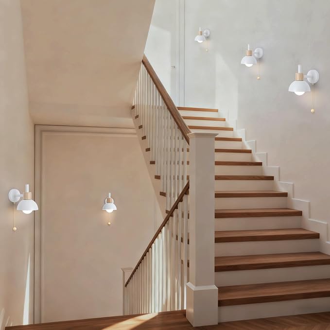 1-Light Nordic Bathroom Wall Sconce with Pull Chain Switch, Modern Vanity Wall Lamp, Bedside Wall Lights for Mirror Kitchen Living Room Hallway Cabinet Porch(White)