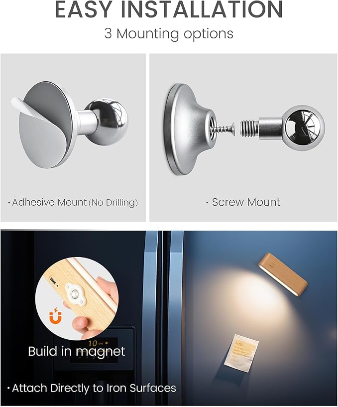2Pack Battery Operated Wall Sconce, Wood Magnetic 360° Rotation | Bedside Reading, 360° Rotation, Stepless Dimming, 4000K Natural Light, Magnetic Installation for Bedroom Wall Lamps