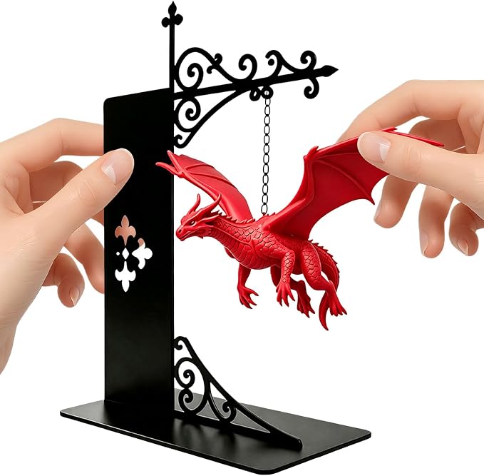 Magical Floating Dragon Bookshelf Lamp, Warm LED Dragon Night Light, Fantasy Reading Nook Decor, Unique Gift for Fantasy Lovers and Book Readers (red)