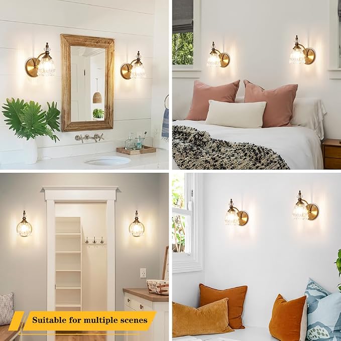 Brushed Antigue Brass Wall Sconces Set of Two, Hardwired Bathroom Vanity Light Fixtures, Vintage Sconces Wall Deco Set of 2, Glass Wall Lights for Bathroom, Bedroom,Hallway (Excludes G9 Bulb)