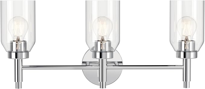 Kichler Madden 3-Light Bathroom Vanity Light, Chrome | Modern vanity light with clear glass for single bathroom mirrors (24" x 10.5"), 55185CH