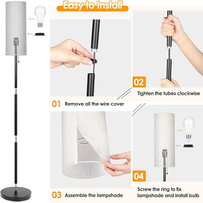 Floor Lamp for Living Room, 3 Color Temperature Modern Standing Lamps, Minimalist Floor Lights for Bedroom, Office, Reading,Black