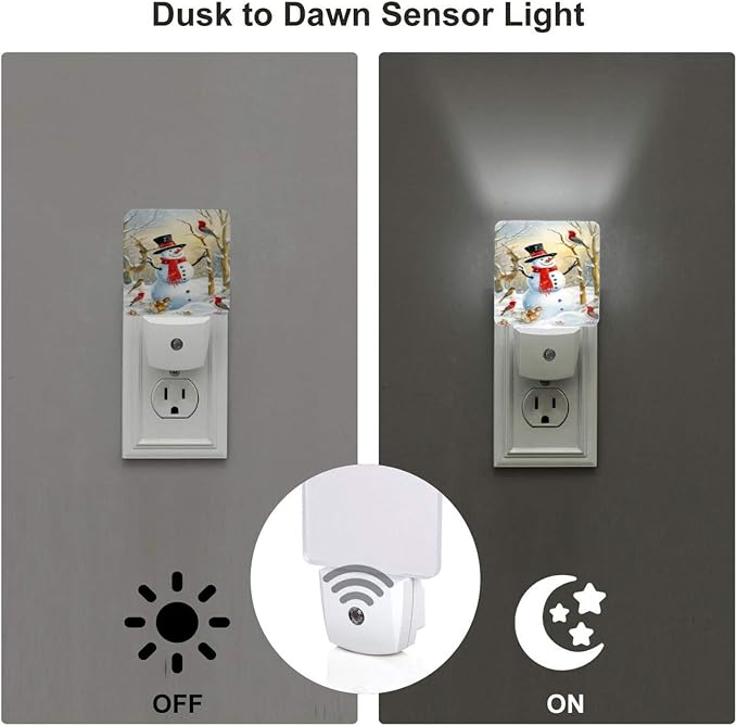 Christmas Snowman Winter LED Plug-in Night Light 2-Pack, Auto Sensor Nightlights Set of 2 for Bedroom Bathroom