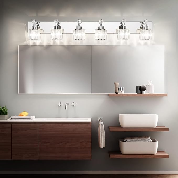 PRESDE Crystal 6 Light Bathroom Vanity Lights Chrom Bathroom Lights Fixtures Over Mirror Modern Bedroom Hallway