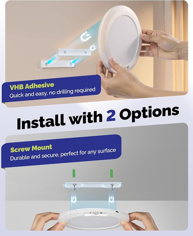 10000mAh Battery Operated Wireless Shower Light Waterproof 2 Pack | Rechargeable Motion Sensor Ceiling Light with Remote 3000K/4000K/6000K Dimmable Battery Powered LED Light for Closet Bathroom