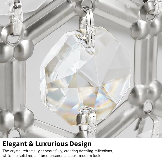 Lxybcce Chrome Crystal Ceiling Light Fixture - Modern Semi Flush Mount Ceiling Chandelier Lighting for Kitchen, Dazzling Prism Chandelier for Bedroom, Bathroom, Dining Room, 5 Light, 16 in