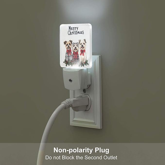 Cute Christmas Dogs LED Plug-in Night Lamp 2 Piece Set, Auto Sensor Emergency Nightlights Set of 2 for Bedroom Bathroom Night Stairs