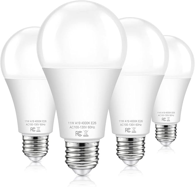 Dusk to Dawn Sensor Light Bulb Outdoor, A19 LED Bulbs Auto On Off 100 watt Equivalent, E26 Sensor Bulbs Neutral White 4000K, 11W 1200lm Smart Light Bulbs for Porch Garage Security, 4PACK