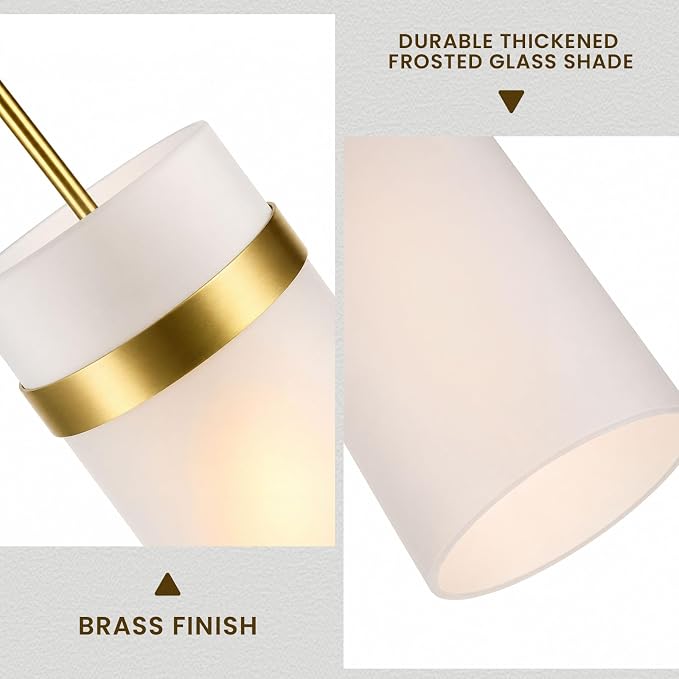 Handcrafted Brass Pendant Light Fixtures, 6 Inch Modern Large Frosted Glass Kitchen Pendant Lights, Hanging Island Lights, for Kitchen Island, Dining Room,Bedroom,Includes Bulb