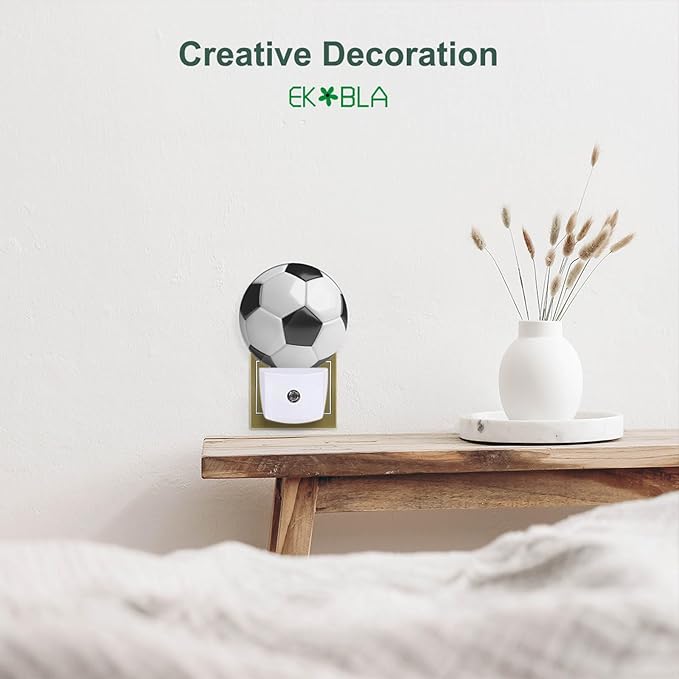 EKOBLA Soccer Night Light American Soccer Ball Black and White Sports Design Night Lights Plug into Wall with Dusk to Dawn Sensor for Boys Room Men Cave, LED 0.5W Sleep Friendly