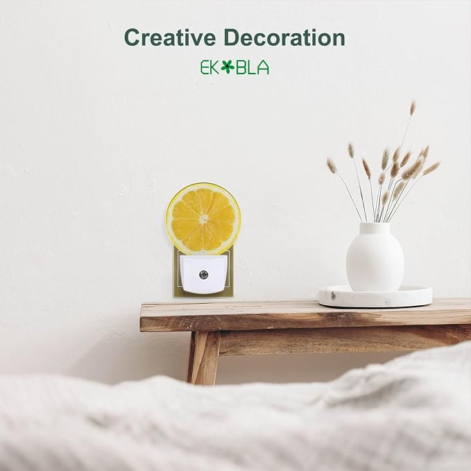 EKOBLA Yellow Lemon Slice Night Light, Funny Night Lights Plug into Wall with Dusk to Dawn Sensor, Cute Fruit Design Plug-in Nightlight for Bedroom Bathroom Hallway