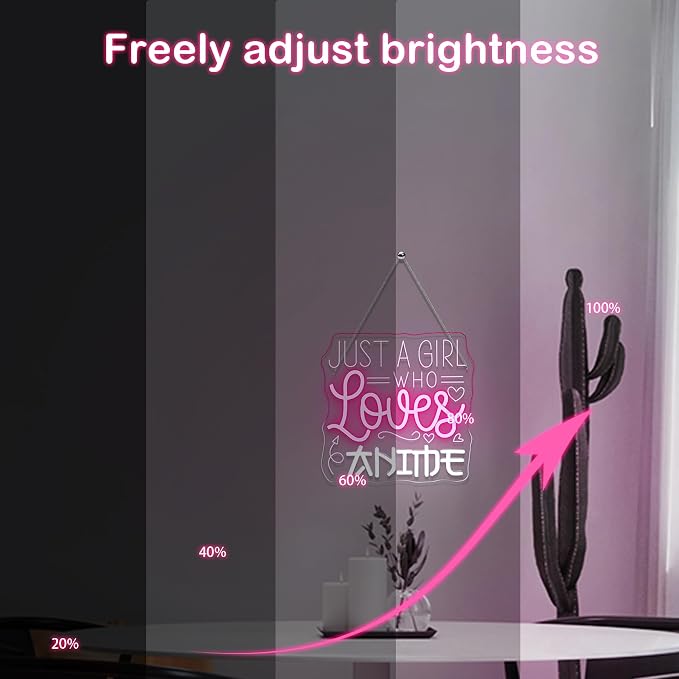 Just a Girl Who Likes To Watch Anime Neon signs Anime Girl Neon Sign LED Light with Dimmer for Bedroom Office Hotel Pub Cafe Bar Home Art Recreation Room Man Cave Wall Decor Pink