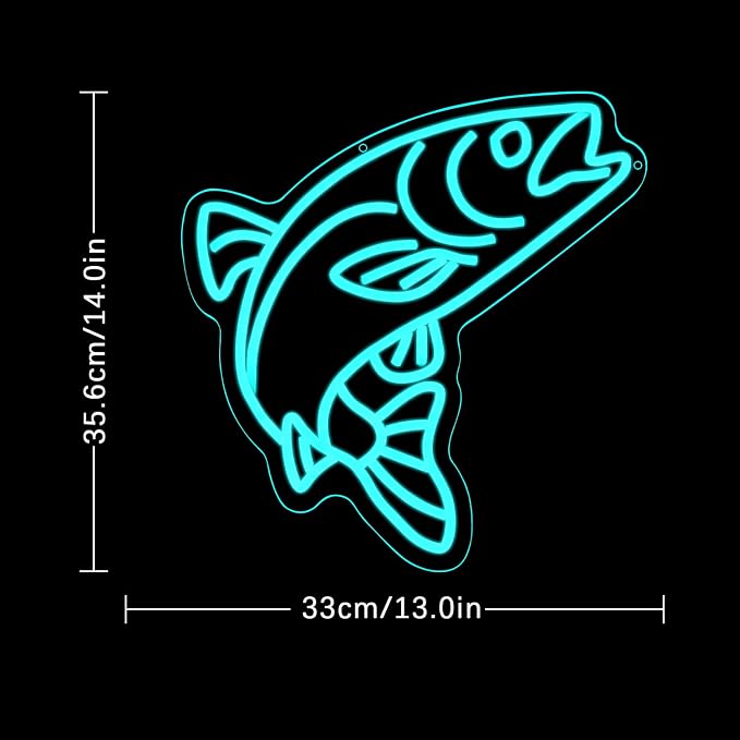 Fish Neon Sign for Wall Decor Blue Salmon Neon Light Fishing Neon Light Sign Ocean Led Light Sign for Fish Shop Bedroom Living Room Restaurant Office Kitchen Decoration