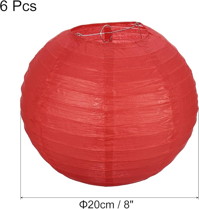 PATIKIL 8 Inch Paper Lanterns, 6 Pack Round Folding Hanging Lamp Shade for Wedding Home Party Festival Celebration, Red
