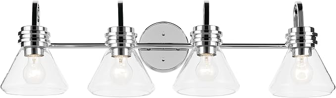 Kichler Farum 4-Light Bathroom Vanity Light, Chrome | Modern vanity light with clear glass for single or double bathroom mirrors (34" x 9.5"), 55156CHCLR