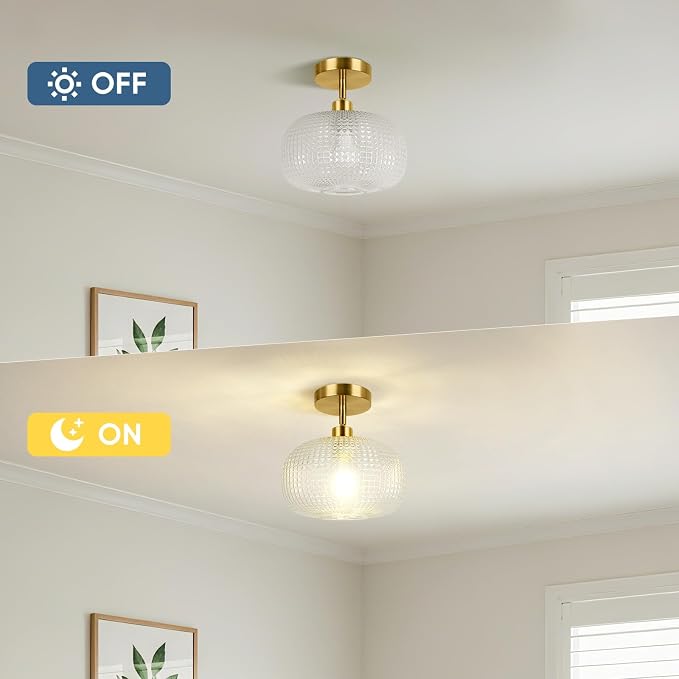 ROTTOGOON Modern Semi Flush Mount Ceiling Light for Flat and Sloped Ceiling | Adjustable Gold Hallway Light Fixtures with Clear Glass Shade for Kitchen Bathroom Entryway Bedroom (Bulb Not Included)