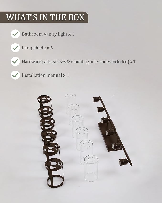 6-Light Oil Rubbed Bronze Bathroom Light Fixtures, 42 Inch Modern Bathroom Vanity Lighting Fixtures Over Mirror with Clear Glass and Metal Cage Wall Sconce Lights for Bath, OS-3014ORB-6W