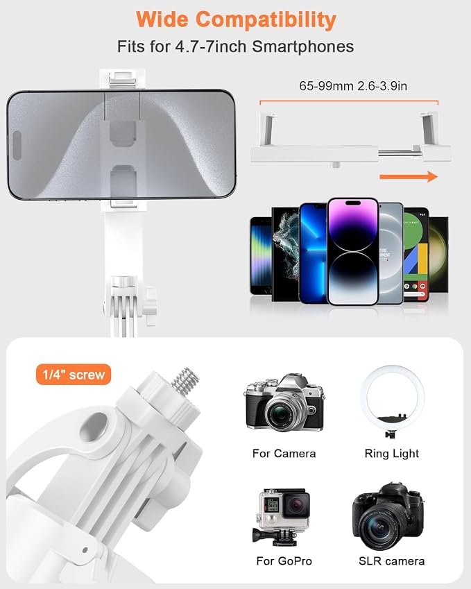 Yeaki 71” Auto Face Tracking Tripod for iPhone with Light,360° Rotating Phone Stand with Rechargeable Remote Control for TikTok Vlog, Phone Tripod for Android Camera/GoPro/Ring Light (White)