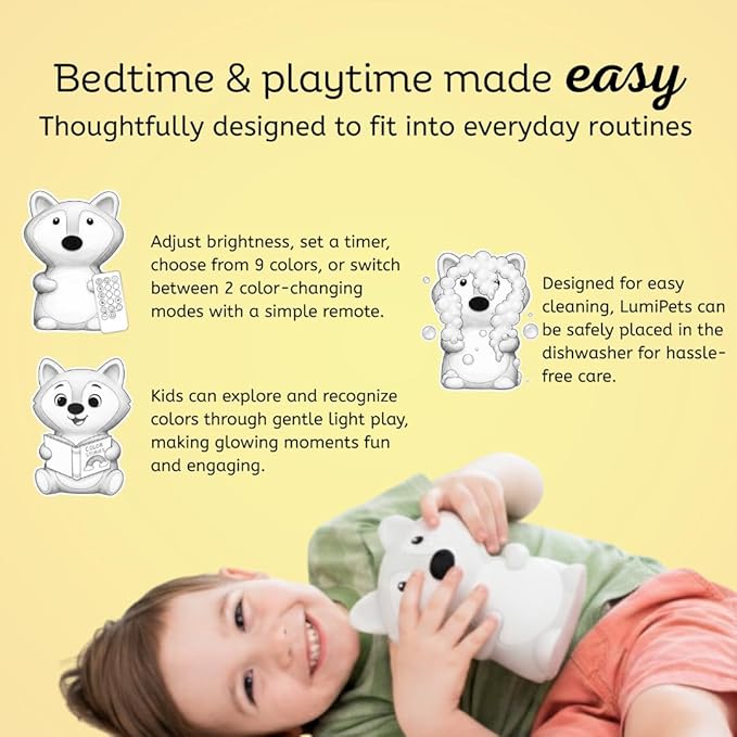 Lumipets Fiona The Fox Squishy Night Light for Kids | Silicone Mood Lamp with Tap & Remote Control | Rechargeable Color Changing Animal NightLight for Boys & Girls | Portable Nightlight with USB Cord